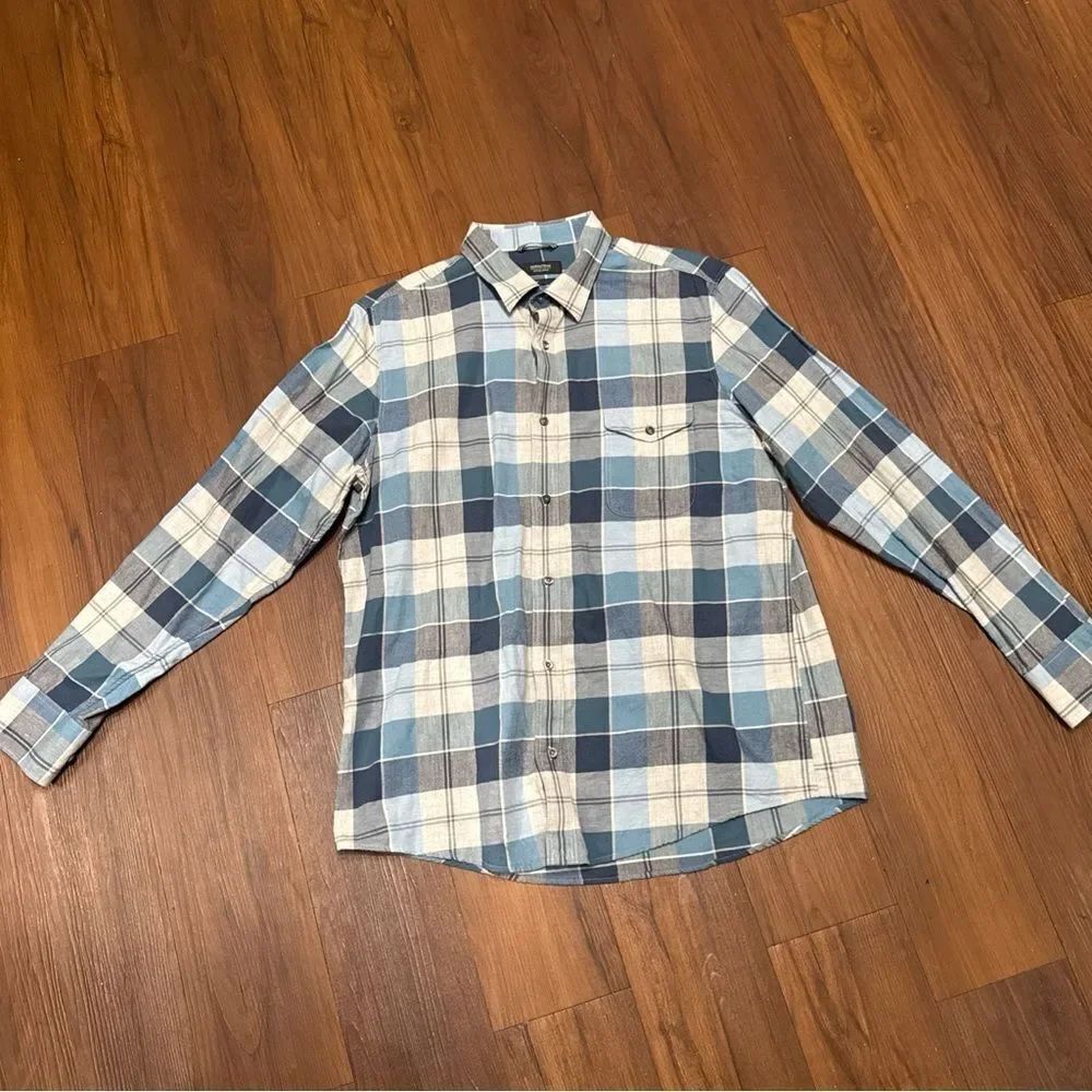 Nordstrom Lightweight Flannel Blue and White Plaid Men's Shirt Size XL